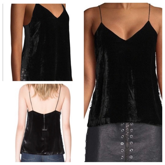 Alice + Olivia Tops - Alice + Olivia Contessa Black Velvet Spaghetti Strap Cami w/ Lace Side Detail XS